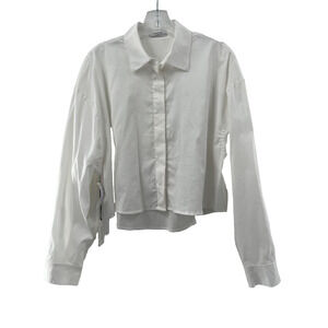 Aritzia Babaton Women's Long Sleeve White Cropped Button Up Size Large NWT